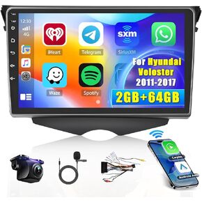 Hikity Android Car Stereo for Hyundai Veloster 2011-2017 Radio 2+64GB 9 Inch Touchscreen Car Radio Wireless Carplay Android Auto Support GPS Navigation WiFi Bluetooth FM EQ Backup Camera
