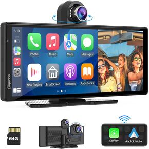 [2024] Carpuride W903 Wireless Carplay & Android Auto with Dash Cam - 9.3" HD IPS Touch Car Play Screen for Car, 4K Front & 1080P Rear Camera, Loop Recording, Bluetooth Audio, Mirror Link, GPS, Siri