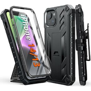 FNTCASE for iPhone 14/13 Case : with Belt-Clip Holster & Kickstand - Heavy Duty Military Grade Protection Cover Shockproof TPU Phone Shell Durable Rugged Full Protective Phonecase - 6.1 inch Black
