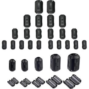 Clip-on Ferrite Ring Cores EMI RFI Signal Noise Filter Noise Suppressor for HDMI USB Power Cable Diameter 3mm/5mm/7mm/9mm/13mm,5Size,22Pcs