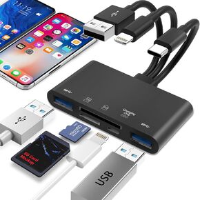 5-in-1 SD Card Reader for i-Phone,Memory Card Reader&USB OTG Adapter,USB C and USB A Devices with Micro SD & SD Card Slots, Supports SD/Micro SD/SDHC/SDXC/MMC
