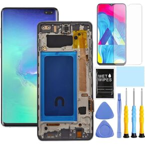 for Samsung S10 Plus Screen Replacement with Frame for Samsung Galaxy s10+ G975f G975u G975w LCD Display Touch Screen digitizer Assembly 6.4" Black (Fingerprint Recognition is not Supported)
