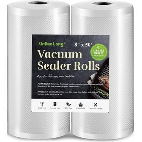 Vacuum Sealer Bags for Food，Seal a Meal Bags Rolls，8inx50 Rolls 2 Pack，XinBaoLong，Commercial Grade, Heavy Duty, BPA Free,Great for Vac Storage.Total 100 Feet!!!