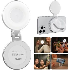 Magnetic Phones Selfie Light, 360° Rotation LED Fill Light Compatible with iPhone Magsafe, LED Selfie Ring Light with Sticky Ring for Selfies/Photography/TikTok/Zoom Calls/Video Conference