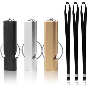 Emergency Whistle with Lanyard, Loud Survival Whistles with Keychain, Referee Whistle, Lifeguard Safety Whistle, for Outdoor Sports, Competitions and Adventures(Black,Gold,Silver)