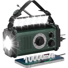10000mAh Emergency Survival Weather Radio with Flashlight, Portable Hand Crank Emergency Radio, Solar AM/FM NOAA Radio with Type-C Charging, Battery Powered Radio for Phone Charging
