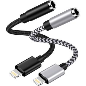 3.5mm to Lightning Adapter, Apple Dongle Jack Converter for Aux Cable Wire [Mfi Certified]2pack Male to Female Headphones/Earbuds Ox Connector for iPhone 14 Pro Max 13 12 11 XR XS SE 8 Plus iPad iPod