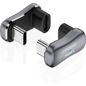 AreMe 180° USB C Adapter (2 Pack), 180 Degree Angle USB-C Male to USB-C Female 20Gbps PD 140W Adapter for Steam Deck,Switch,Laptop,Tablet,Phone and More Type C Devices