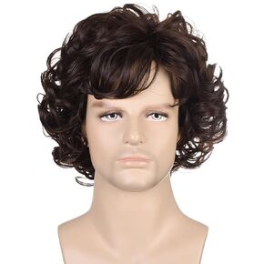 Mens Short Black Curly Wig Anime Cosplay Synthetic Hair Wigs for Adults Costume Halloween Party