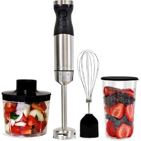 Kenmore Immersion Hand Blender Mixer Variable Speed Blender Handheld Blending Stick Smoothie Food Chopper Whisk 700mL Beaker Lid Baby Food Red Sauces Puree Soup Quad Blade Kitchen Black Silver