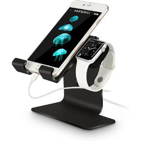 2 in 1 Charging Stand Compatible with Apple Watch Series Ultra2/Ultra/10/9/8/7/6/5/4/3/2/1/SE (38mm/40mm/41mm/42mm/44mm/45mm/46mm/49mm) and Compatible with iPhone of All Series- Silver Grey in Kuwait