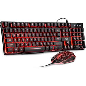 Rii Gaming Keyboard and Mouse Set, 3-LED Backlit Mechanical Feel Business Office Keyboard Colorful Breathing Backlit Gaming Mouse for Working or Primer Gaming,Office Device (RK108)