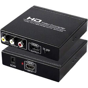 HDMI to RCA and HDMI Converter, HDMI to AV 3RCA and HDMI Adapter Support 1080P, PAL, NTSC for HD TV and Older TV (Black, Iron Shell)