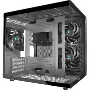 MATX PC Case,270° Panoramic Tempered Glass Panel Gaming PC Case,3 Fans Pre-Installed Micro-ATX Computer Case,USB 3.0,Black(V3)