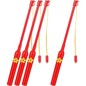 4pcs 11.79in Led Lantern Holder Stick: Red Handheld Lantern Pole with Led Light Plastic Handle for Lanterns New Year Festival