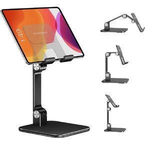 elitehood Aluminum iPad Stand, Adjustable iPad Stand Holder for Desk, Desktop Tablet Stand Dock for iPad Pro 12.9 11, iPad Air Mini 4 5 and More 4-13 inches Tablets, Gray