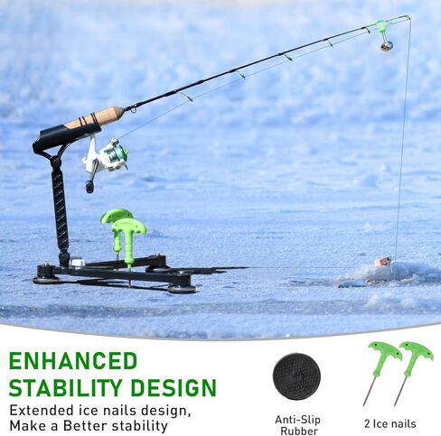 حامل قضيب صيد الجليد من QualyQualy مكون من قطعتين، حامل قضيب صيد قابل للطي لحامل عمود الجليد الأرضي رف قضيب الصيد مع أجراس الصيد ومرساة الجليد in Kuwait