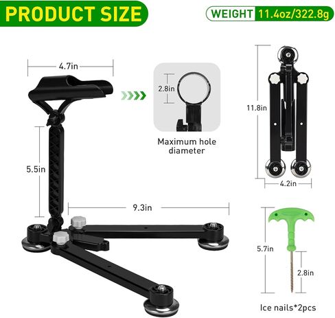 حامل قضيب صيد الجليد من QualyQualy مكون من قطعتين، حامل قضيب صيد قابل للطي لحامل عمود الجليد الأرضي رف قضيب الصيد مع أجراس الصيد ومرساة الجليد in Kuwait