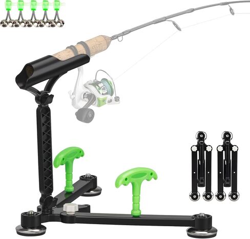 حامل قضيب صيد الجليد من QualyQualy مكون من قطعتين، حامل قضيب صيد قابل للطي لحامل عمود الجليد الأرضي رف قضيب الصيد مع أجراس الصيد ومرساة الجليد in Kuwait