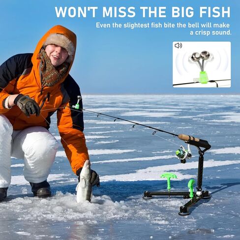 حامل قضيب صيد الجليد من QualyQualy مكون من قطعتين، حامل قضيب صيد قابل للطي لحامل عمود الجليد الأرضي رف قضيب الصيد مع أجراس الصيد ومرساة الجليد in Kuwait