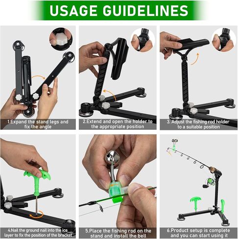 حامل قضيب صيد الجليد من QualyQualy مكون من قطعتين، حامل قضيب صيد قابل للطي لحامل عمود الجليد الأرضي رف قضيب الصيد مع أجراس الصيد ومرساة الجليد in Kuwait