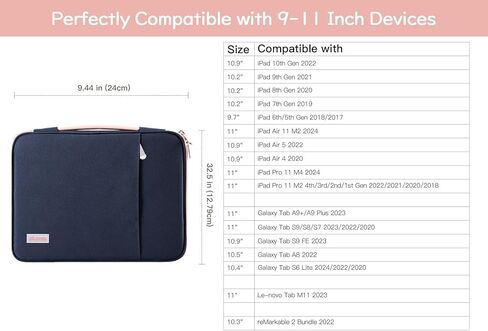 9-11" Tablet Sleeve Organizer Carrying Case with Handle for iPad 10th Gen 10.9", iPad 9/8/7th 10.2, iPad Air 11", iPad Pro 11", iPad Air5/4 10.9, Galaxy Tab A9+ Plus 11", Indigo & Pink in Kuwait