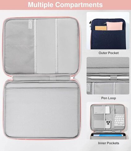 9-11" Tablet Sleeve Organizer Carrying Case with Handle for iPad 10th Gen 10.9", iPad 9/8/7th 10.2, iPad Air 11", iPad Pro 11", iPad Air5/4 10.9, Galaxy Tab A9+ Plus 11", Indigo & Pink in Kuwait