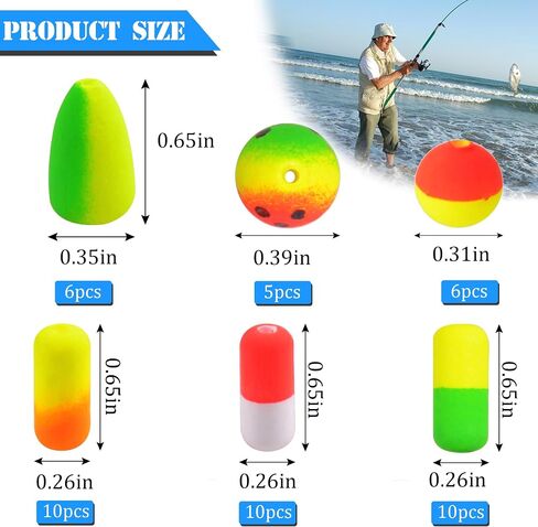Pompano Rig Floats Fshing Floats Fishing Rig Floats Foam Snell Floats Bobbers for Surf Fishing Live Bait Float Walleye Rig Making Accessories Round Bullet Cylinder Float for Trout Catfish Fishing in Kuwait