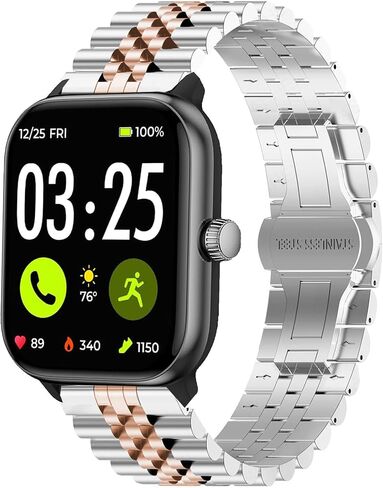 Compatible with Spade & Co Health Smartwatch 4 bands, Solid Stainless Steel Heavy Band with Butterfly Folding Clasp Link Bracelet Compatible with Spade & Co Health Smartwatch 4 1.85 Inches in Saudi Arabia