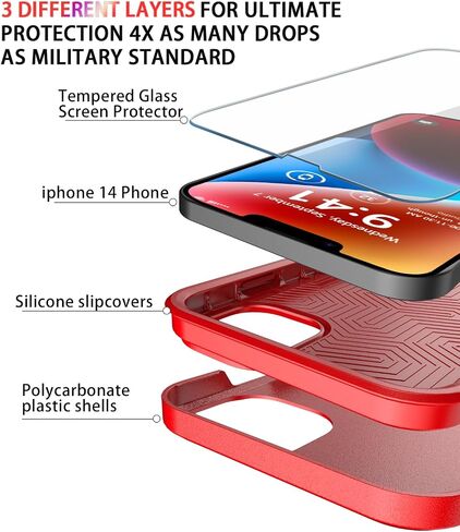 Diverbox for iPhone 14 Case [Shockproof] [Dropproof] [Tempered Glass Screen + Camera Lens Protector] Heavy Duty Protection Phone Case Cover for iPhone 14 6.1inch in Saudi Arabia