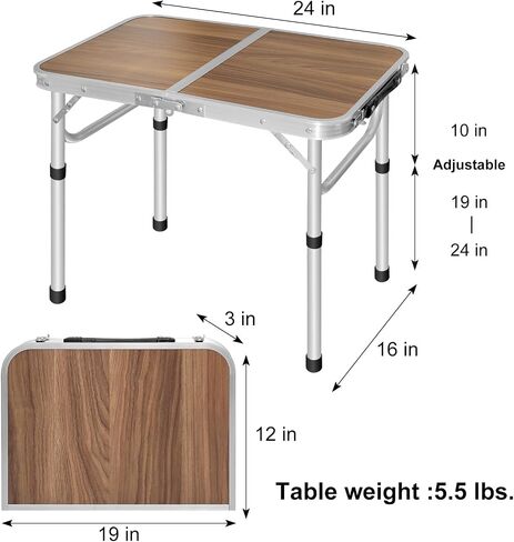 Folding Camping Table 2ft Portable Picnic Table Adjustable Height Table Small Card Table Aluminum Foldable Lightweight with Carry Handle for Indoor Outdoor Hiking Camp BBQ Beach in Saudi Arabia