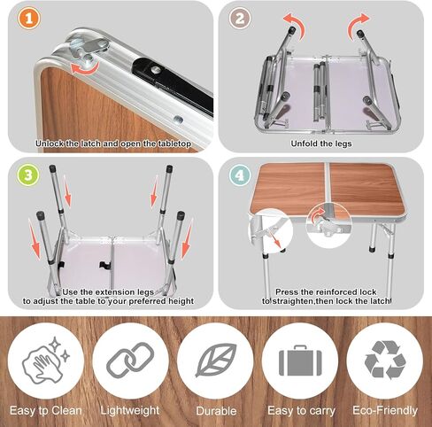 Folding Camping Table 2ft Portable Picnic Table Adjustable Height Table Small Card Table Aluminum Foldable Lightweight with Carry Handle for Indoor Outdoor Hiking Camp BBQ Beach in Saudi Arabia