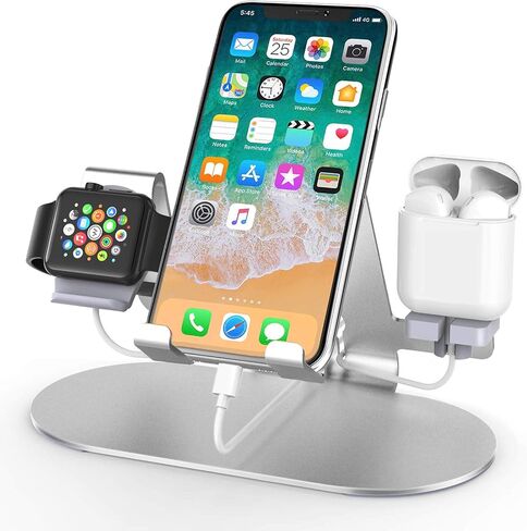 3 in 1 Phone Stand for Desk Aluminum Apple Watch Charger Stand Phone Holder for iPhone 14 13 12 11 All Series, iWatch Series 8/SE2/7/6/SE/5/4/3/2, AirPods, iPad in Saudi Arabia