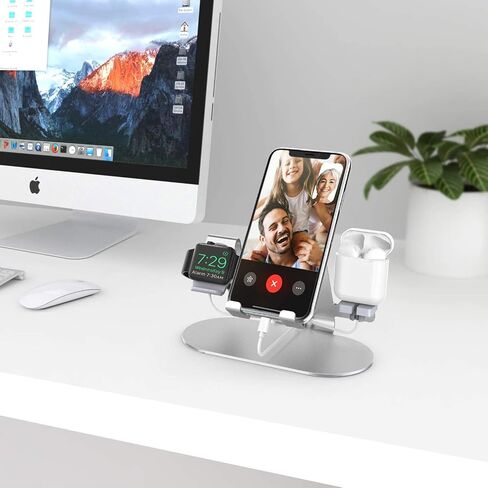 3 in 1 Phone Stand for Desk Aluminum Apple Watch Charger Stand Phone Holder for iPhone 14 13 12 11 All Series, iWatch Series 8/SE2/7/6/SE/5/4/3/2, AirPods, iPad in Saudi Arabia