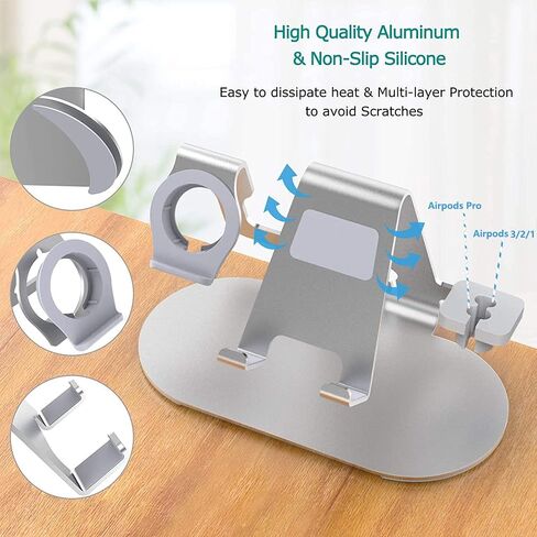 3 in 1 Phone Stand for Desk Aluminum Apple Watch Charger Stand Phone Holder for iPhone 14 13 12 11 All Series, iWatch Series 8/SE2/7/6/SE/5/4/3/2, AirPods, iPad in Saudi Arabia
