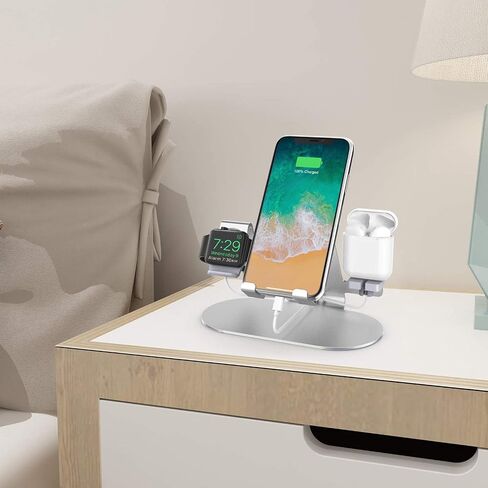 3 in 1 Phone Stand for Desk Aluminum Apple Watch Charger Stand Phone Holder for iPhone 14 13 12 11 All Series, iWatch Series 8/SE2/7/6/SE/5/4/3/2, AirPods, iPad in Saudi Arabia