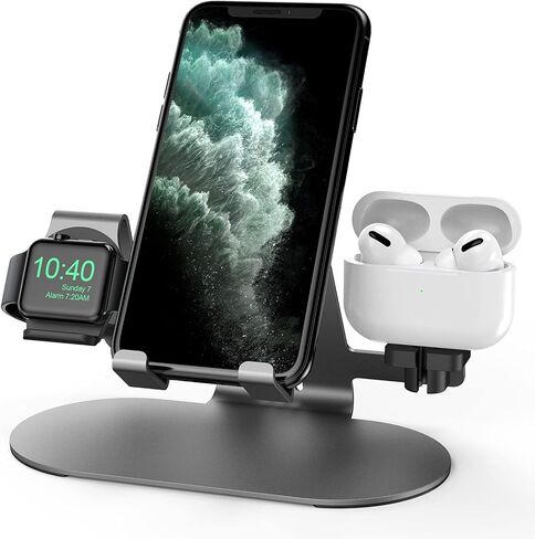 3 in 1 Phone Stand for Desk Aluminum Apple Watch Charger Stand Phone Holder for iPhone 14 13 12 11 All Series, iWatch Series 8/SE2/7/6/SE/5/4/3/2, AirPods, iPad in Saudi Arabia