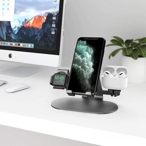 3 in 1 Phone Stand for Desk Aluminum Apple Watch Charger Stand Phone Holder for iPhone 14 13 12 11 All Series, iWatch Series 8/SE2/7/6/SE/5/4/3/2, AirPods, iPad in Saudi Arabia