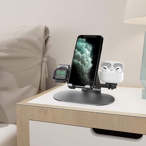 3 in 1 Phone Stand for Desk Aluminum Apple Watch Charger Stand Phone Holder for iPhone 14 13 12 11 All Series, iWatch Series 8/SE2/7/6/SE/5/4/3/2, AirPods, iPad in Saudi Arabia