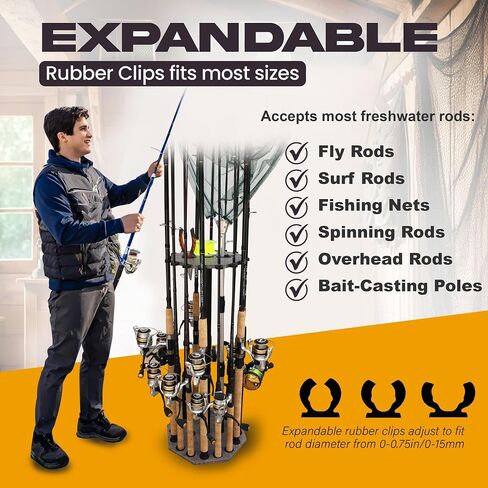 Rush Creek Creations 16-Rod Round Fishing Rod Holder for Garage, Tackle Box in Kuwait