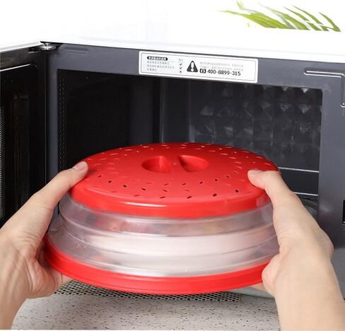 Collapsible Microwave Splatter Cover For Food With Silicone Mats, 10.5 Inch, Dishwasher-safe, Microwave Plate Cover With Steam Vent，BPA-Free Silicone & Plastic (black) in Saudi Arabia