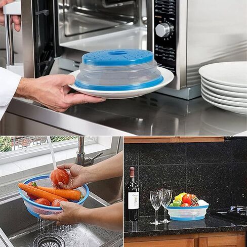 Collapsible Microwave Splatter Cover For Food With Silicone Mats, 10.5 Inch, Dishwasher-safe, Microwave Plate Cover With Steam Vent，BPA-Free Silicone & Plastic (black) in Saudi Arabia