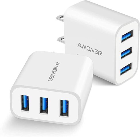 USB Wall Charger, Amoner 2Pack 15W 3-Port USB Plug Cube USB Cube Power Adapter for iPhone 14/13/12/11/Pro/ProMax/Xs/XR/X/8, Galaxy S22 S21 and More and More in Kuwait