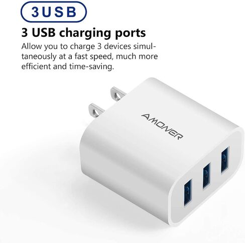 USB Wall Charger, Amoner 2Pack 15W 3-Port USB Plug Cube USB Cube Power Adapter for iPhone 14/13/12/11/Pro/ProMax/Xs/XR/X/8, Galaxy S22 S21 and More and More in Kuwait
