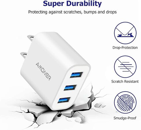 USB Wall Charger, Amoner 2Pack 15W 3-Port USB Plug Cube USB Cube Power Adapter for iPhone 14/13/12/11/Pro/ProMax/Xs/XR/X/8, Galaxy S22 S21 and More and More in Kuwait