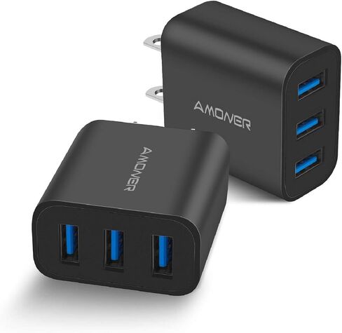 USB Wall Charger, Amoner 2Pack 15W 3-Port USB Plug Cube USB Cube Power Adapter for iPhone 14/13/12/11/Pro/ProMax/Xs/XR/X/8, Galaxy S22 S21 and More and More in Kuwait