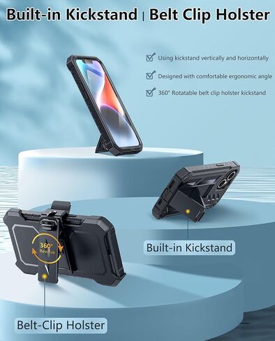 FNTCASE for iPhone 14/13 Case : with Belt-Clip Holster & Kickstand - Heavy Duty Military Grade Protection Cover Shockproof TPU Phone Shell Durable Rugged Full Protective Phonecase - 6.1 inch Black in Saudi Arabia