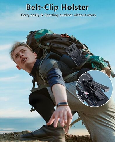 FNTCASE for iPhone 14/13 Case : with Belt-Clip Holster & Kickstand - Heavy Duty Military Grade Protection Cover Shockproof TPU Phone Shell Durable Rugged Full Protective Phonecase - 6.1 inch Black in Saudi Arabia