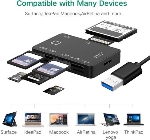 SD Card Reader, Zedela USB 3.0 Card Reader for Micro SD/SDXC/CF/SD/SDHC/MS/XD/T-Flash/MMC Camera Memory Card,7 in 1 Adapter USB Card Reader/Writer(5Gbps) for Mac OS,Windows,Linux,Chrome in Saudi Arabia