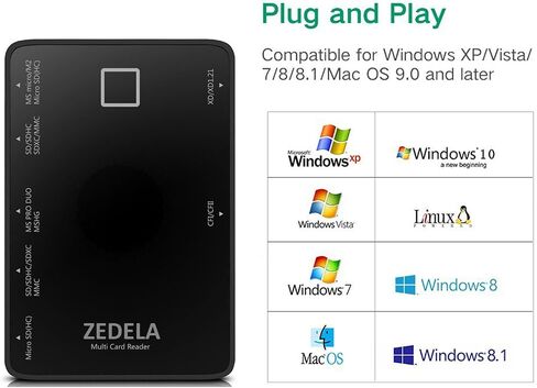 SD Card Reader, Zedela USB 3.0 Card Reader for Micro SD/SDXC/CF/SD/SDHC/MS/XD/T-Flash/MMC Camera Memory Card,7 in 1 Adapter USB Card Reader/Writer(5Gbps) for Mac OS,Windows,Linux,Chrome in Saudi Arabia